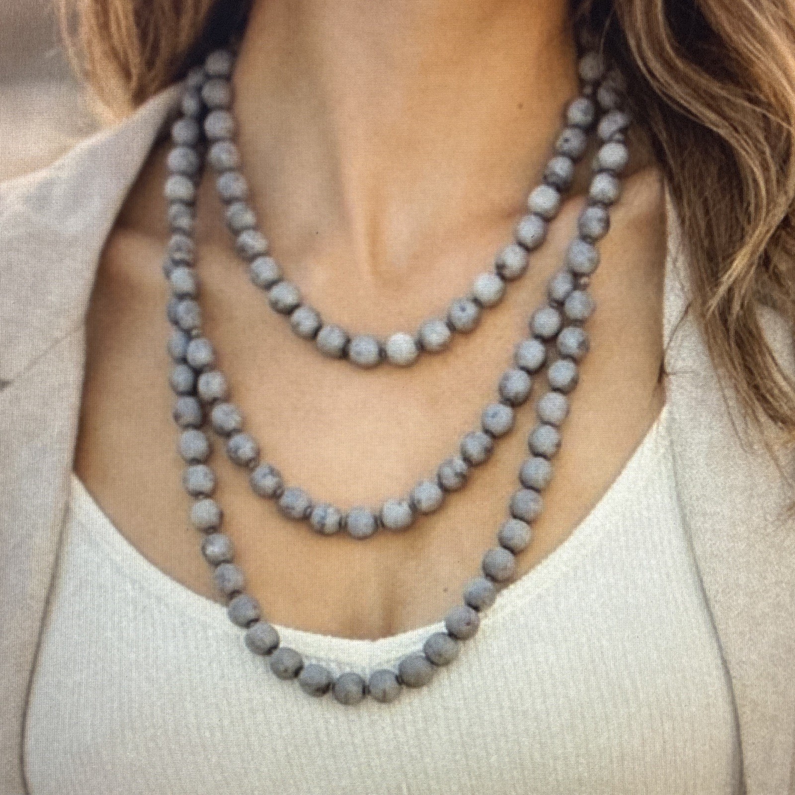 Gray Round Beaded Strand Necklace Ball/Bead Chain Beads Material No Stone
