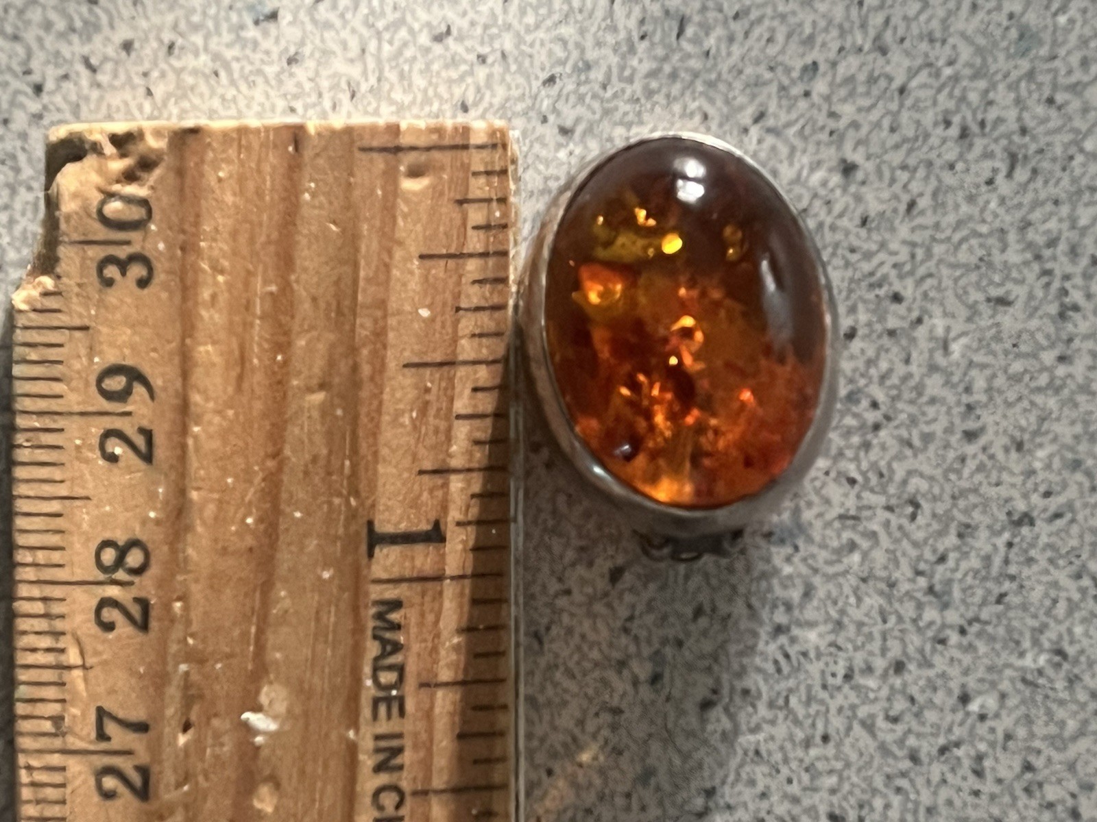 Oval Orange Amber Cabochon Bezel Clip-On Stud Earrings Silver Tone Metal