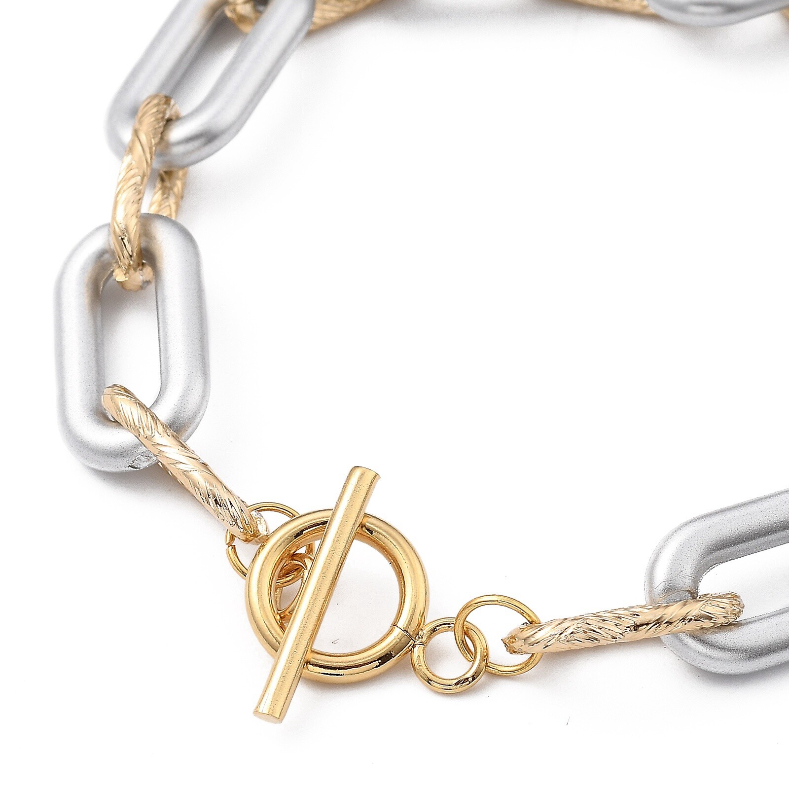 1x CCB Silver Gold Classic Paperclip Charm Chain Bracelet with Toggle Clasps
