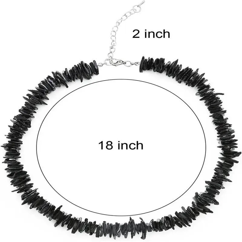 Black Puka Shell Necklace – Hawaiian Style Clam Chip Surfer Necklace 16 in-19 In