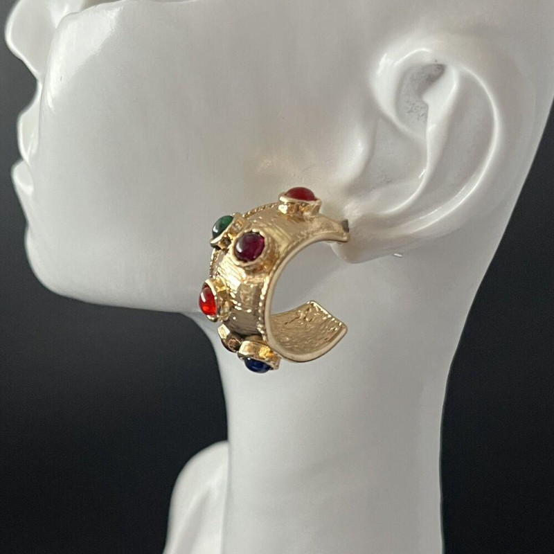 Half Hoop Earrings Gold Multicolor Pierced Chunky
