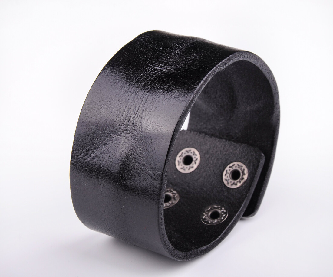 Fashion Men’s Retro Wide Band Cowhide Leather Wrap Wristband Bracelet Cuff Black