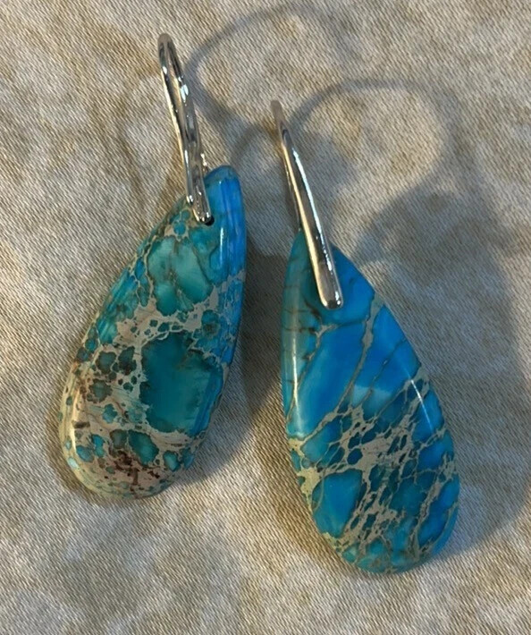 Natural Turquoise Teardrop Stone Earrings Blue Gemstone Dangle Drop Earrings