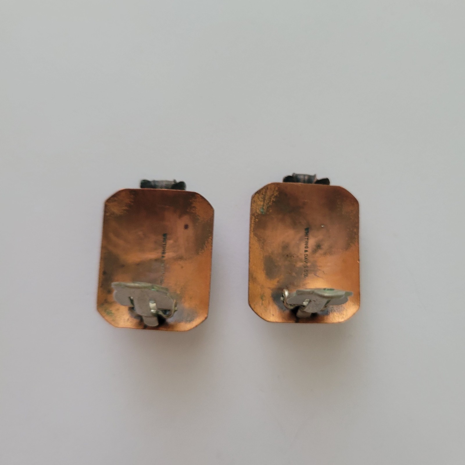 Vintage Signed Whiting & Davis Copper Clip On Earrings Art Beauty