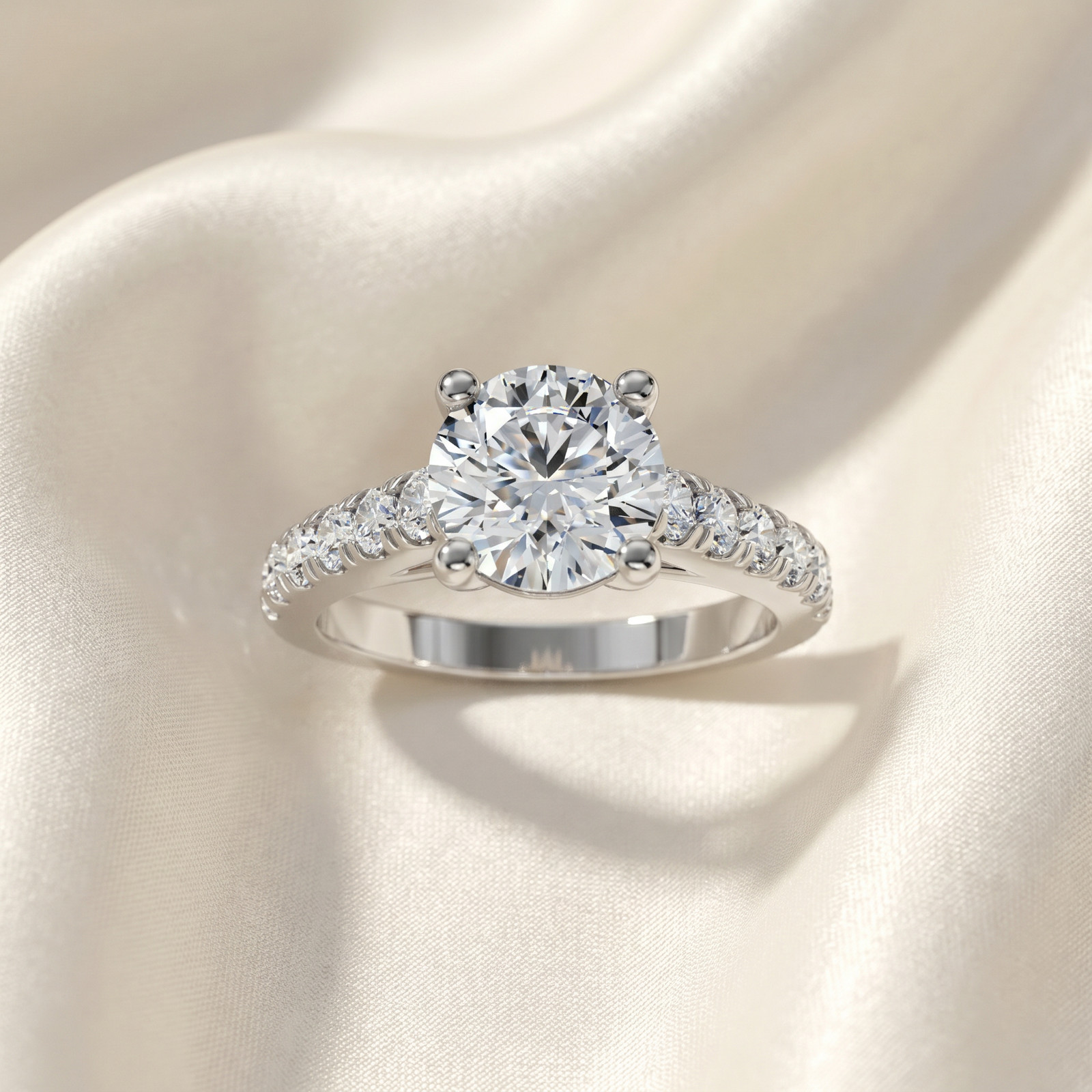 1 1/2 ct Diamond Solitaire With Accents Round Engagement Ring 14k White Gold