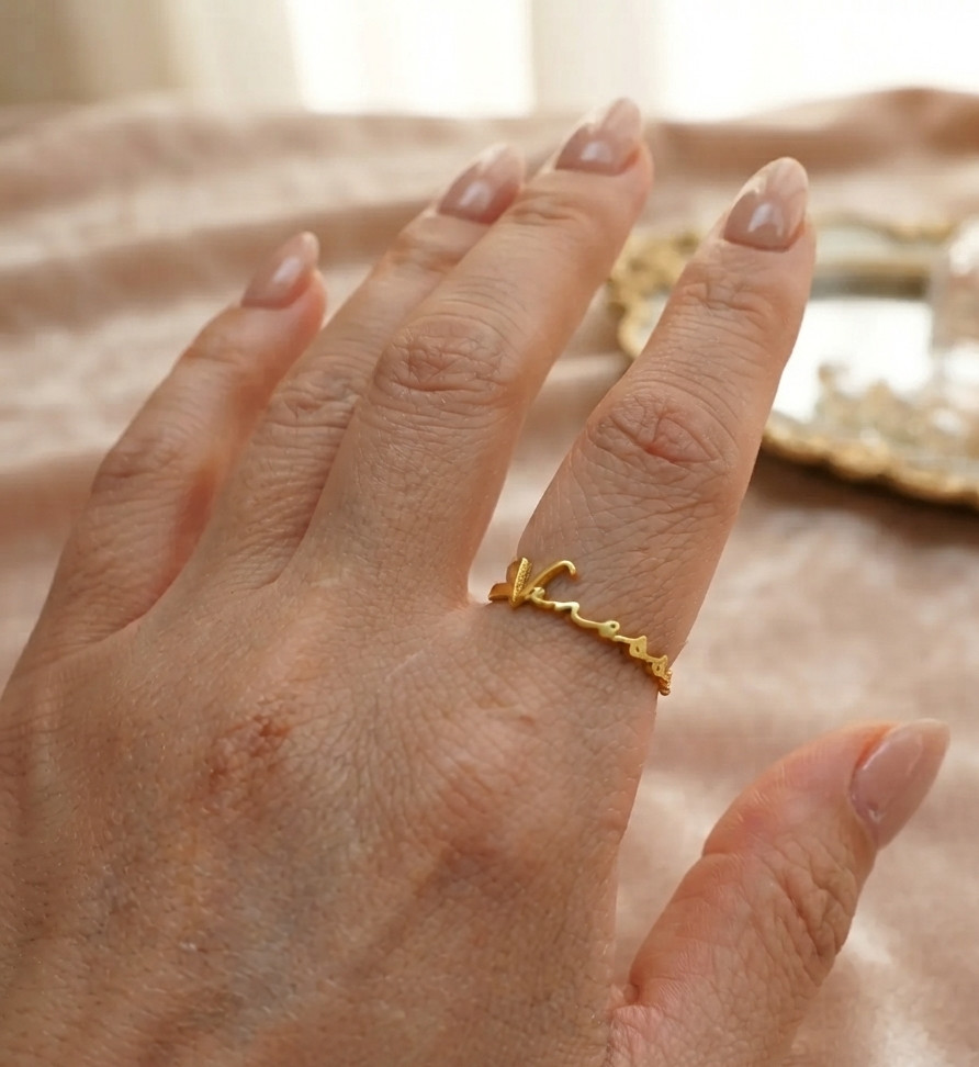 Custom Gold Name Ring Adjustable | Minimalist Personalized Jewelry Gift to her