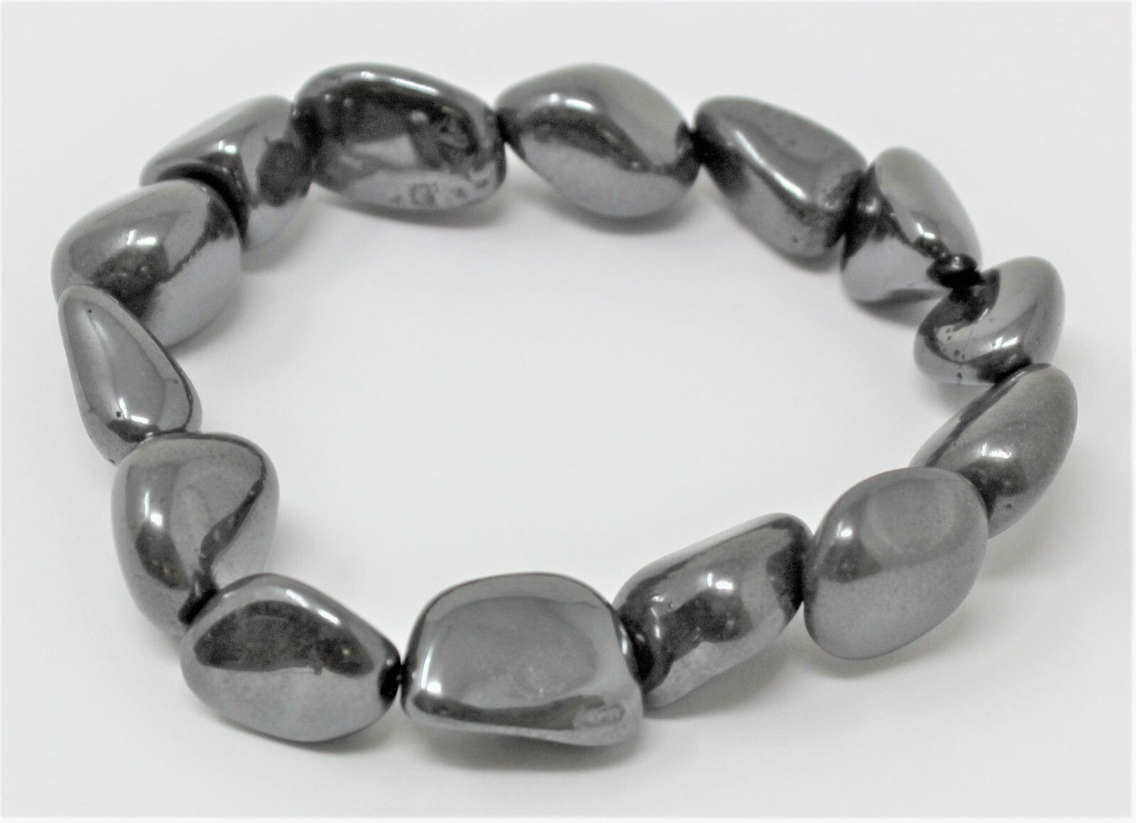 Hematite Tumbled Gemstone Bracelet 6-8 mm Nuggets (Stretch Bracelet, Gift)