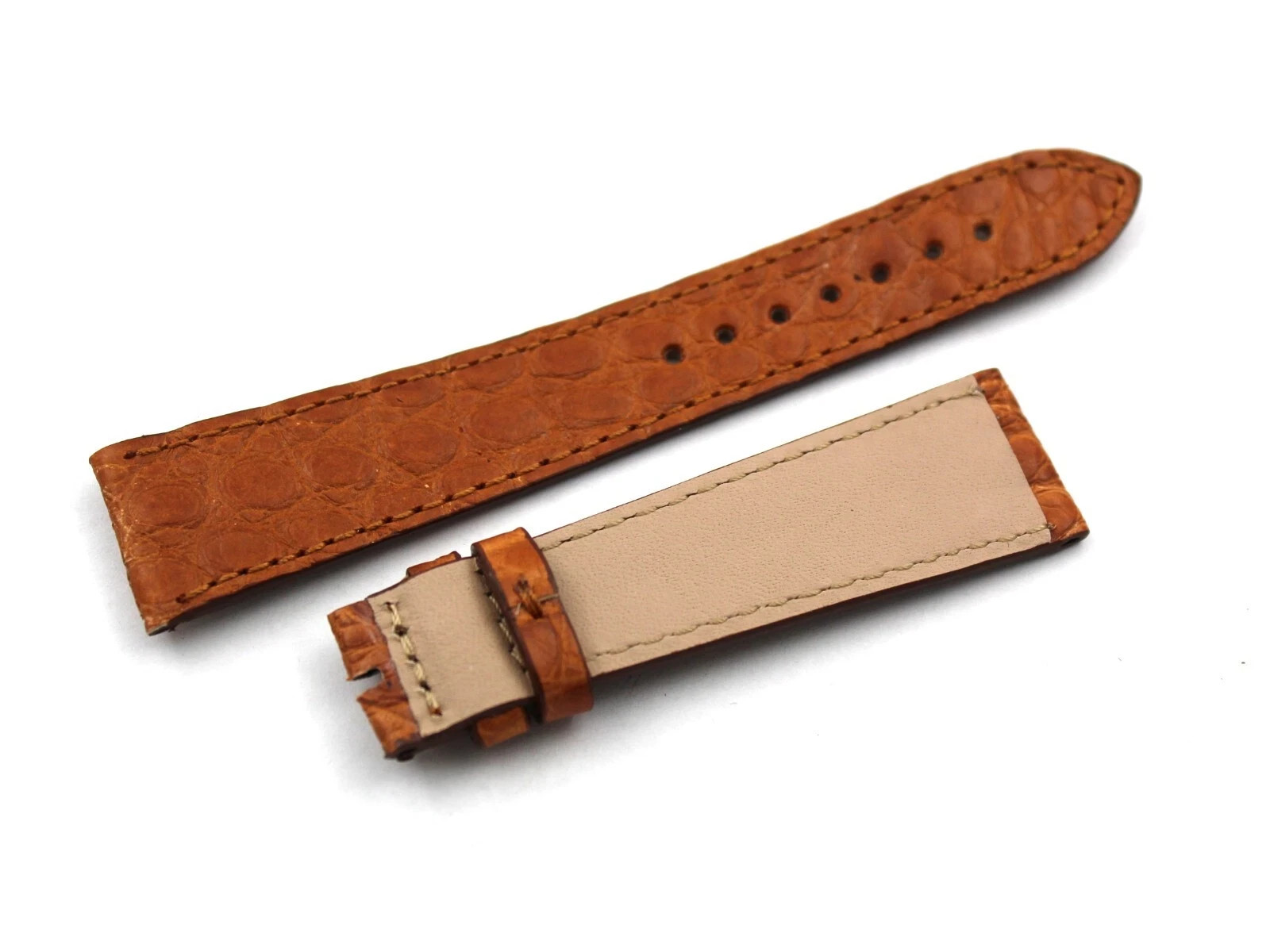 Genuine Crocodile Leather Strap Brown Gold 20/16mm Handmade Flat Top