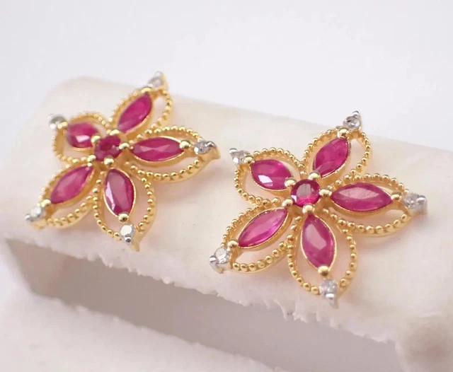 2Ct Marquise Lab-Created Red Ruby Push Back Stud Earrings 14K Yellow Gold Plated