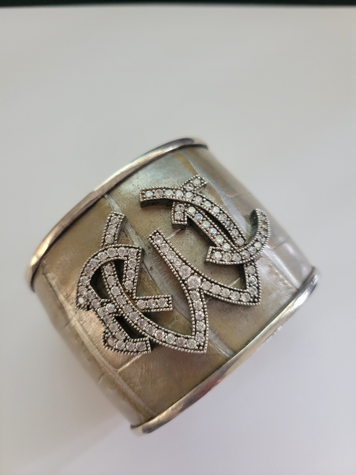 RALPH LAUREN Purple Label 925 Cuff alligator Crystal Taupe beige Bracelet RARE