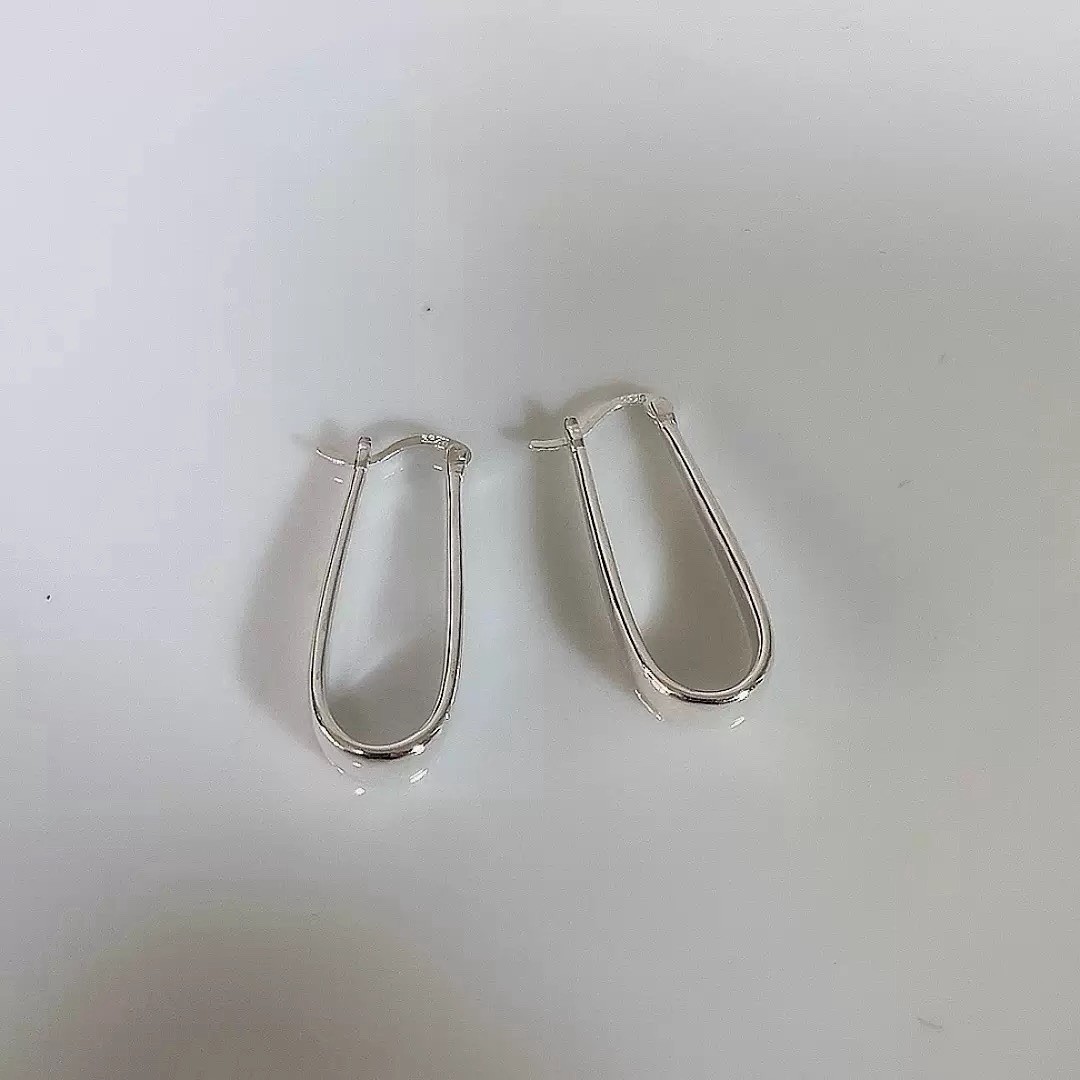 925 Silver Teardrop Hoop Earrings Minimalist Geometric Dangle Earrings A48