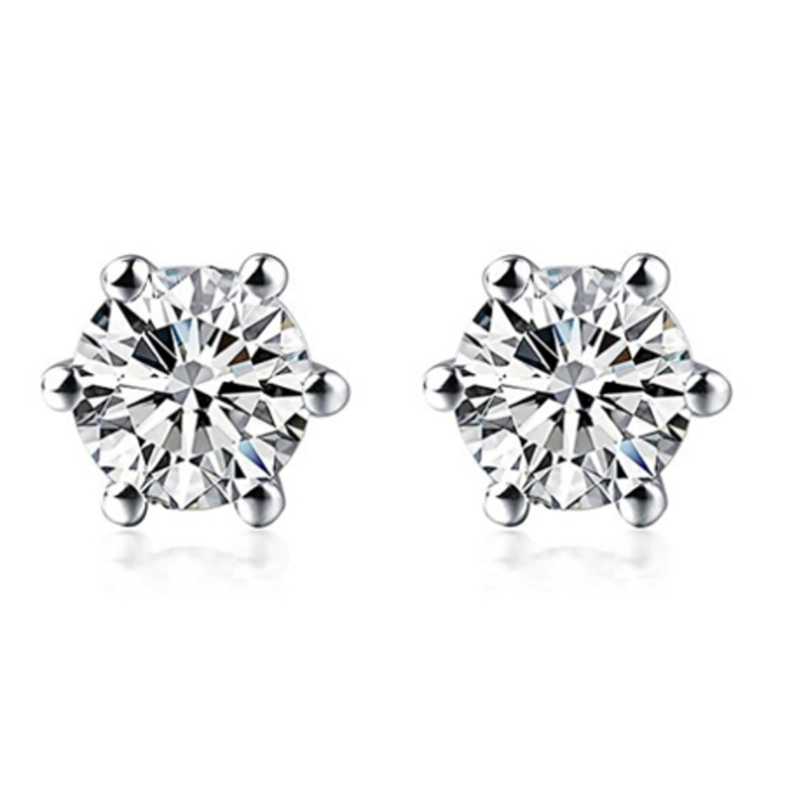 Sparkling 6 Prong White Sapphire Stud Earrings – Solid Sterling Silver – 3 ctw.