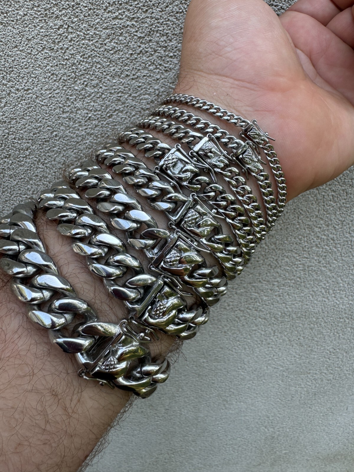 Miami Cuban Link Bracelet White Gold Plated Stainless Steel 4-18mm Mens Ladies