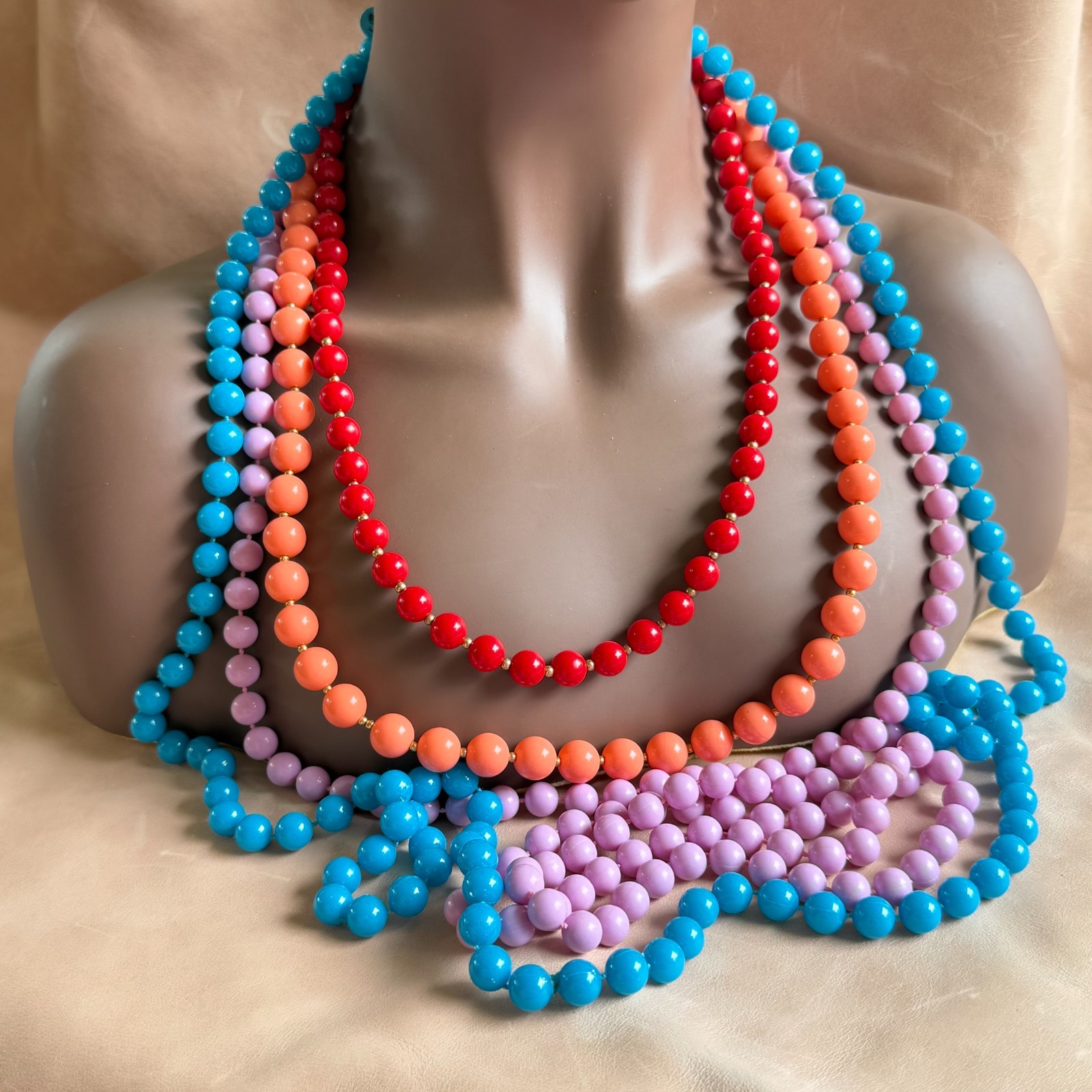 Vintage Lucite & Acrylic Bead Necklaces, Fun Retro Mardi Gras, Grandmacore