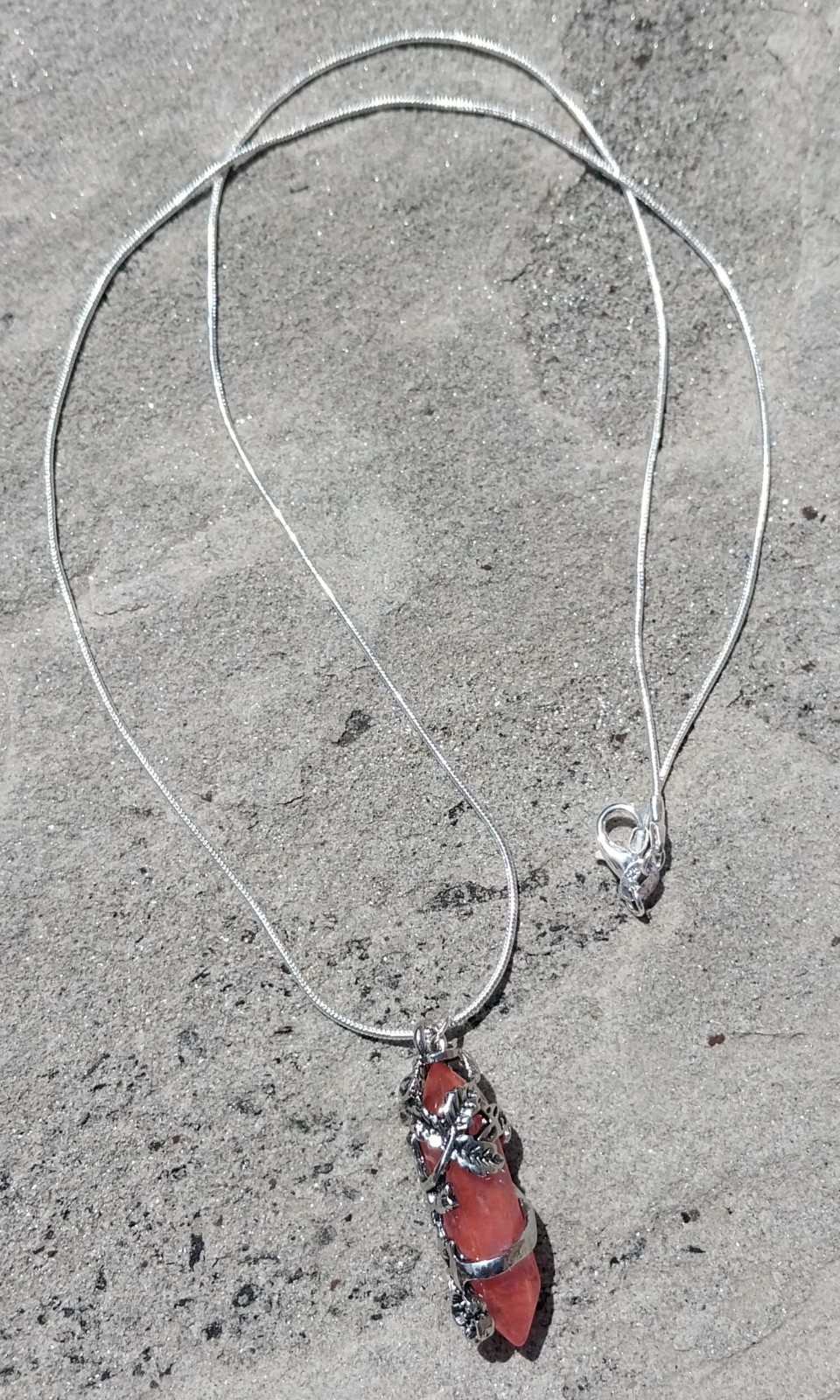 Flower Wrapped Peach Colored Amethyst Pendant Necklace