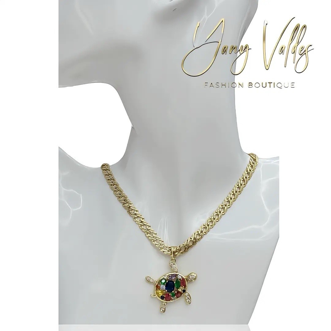 18” Spanish Link Chain Turtle Pendant 14K Gold Filled Necklace