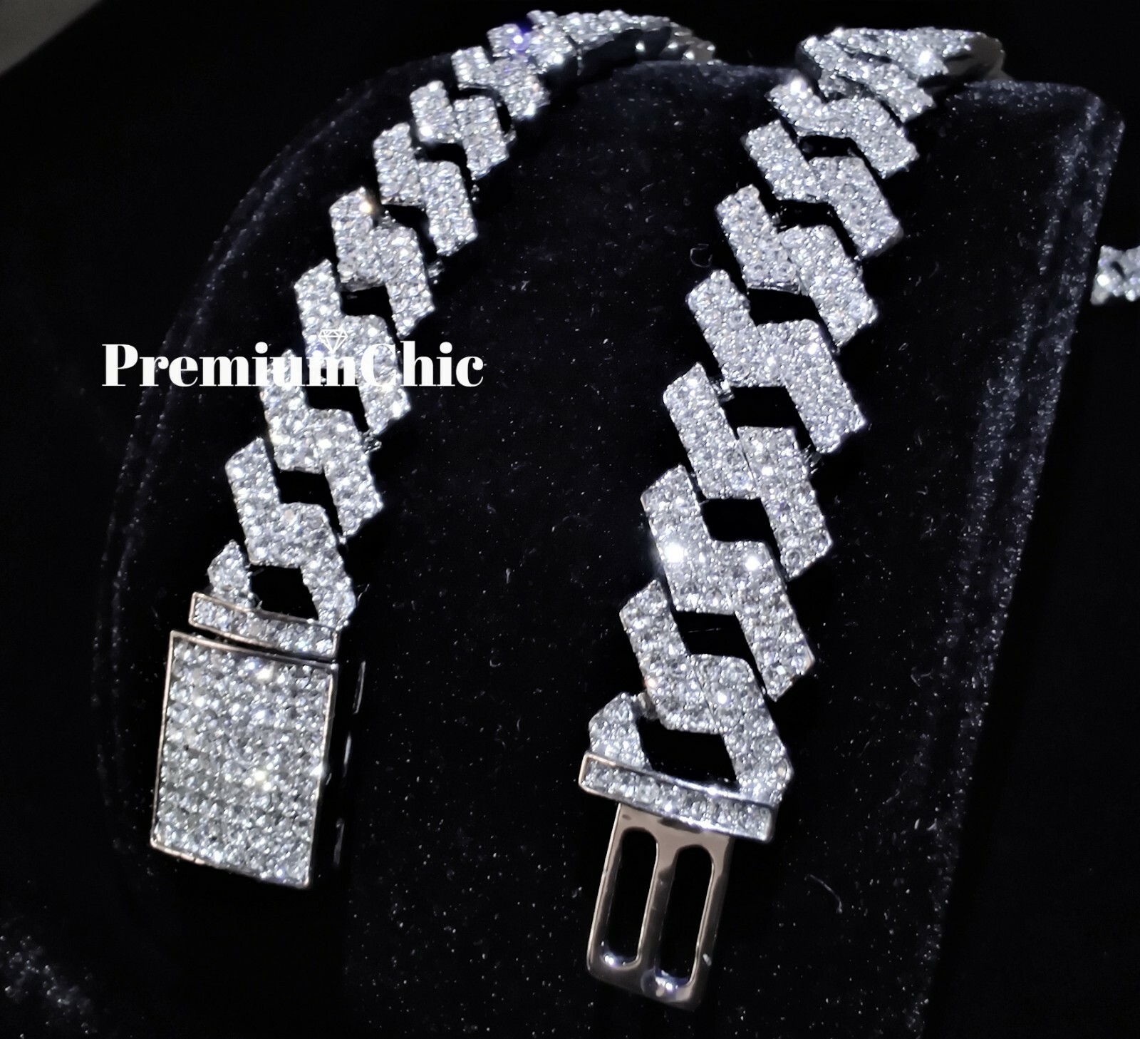 Miami Cuban Prong Designer Link Chain Necklace & Bracelet Plated CZ Jewelry SET