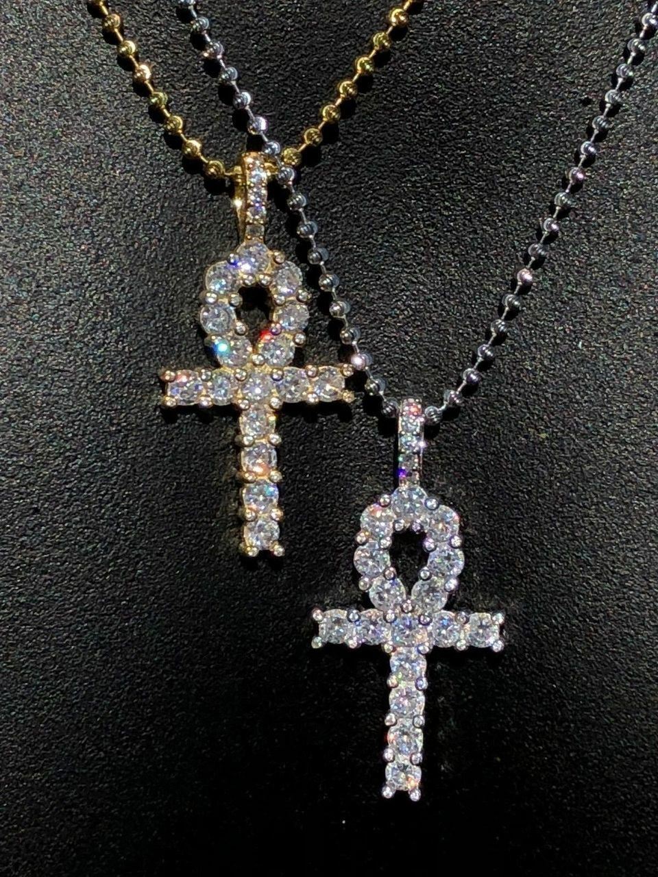 4ct CZ Ankh Cross Tennis Solid 925 Sterling Silver 14k Gold Plated