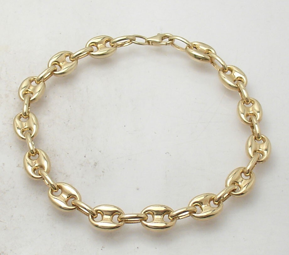 7.6mm Unisex Puffed Mariner Anchor Link Chain Bracelet Real 10K Yellow Gold