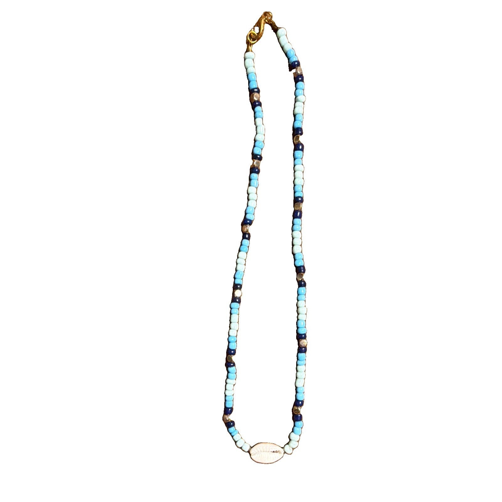 16 Inch Seed Bead & Cowrie Shell With Gold Tone Accents Beach Mermaid Necklace