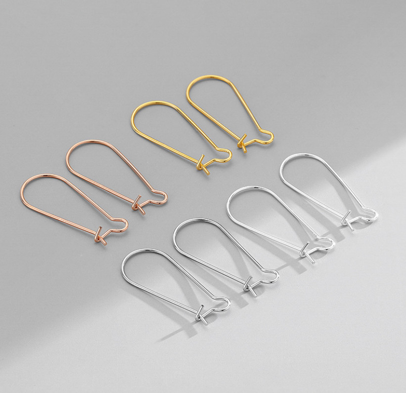 925 Sterling Silver 30mm Kidney Ear Wire Hook Earring Findings 2pcs/10Pcs DIY