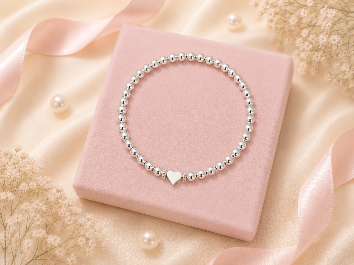Personalised Initial Heart Bracelet Set Silver Bead Stacking Gift Women