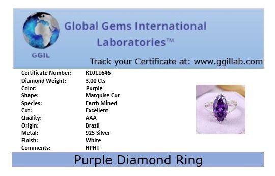 Elegant 3 Ct Certified Purple Diamond Solitaire Ring-Great Shine-Tariffs FREE