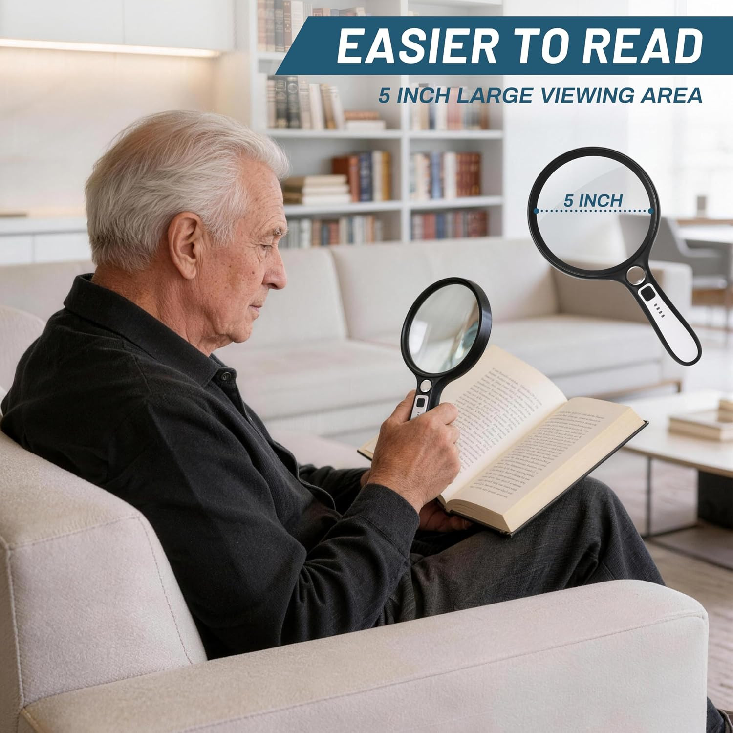 Large Magnifying Glass with Light: 10X 30X 5IN Lighted Handheld Magnifier with 1