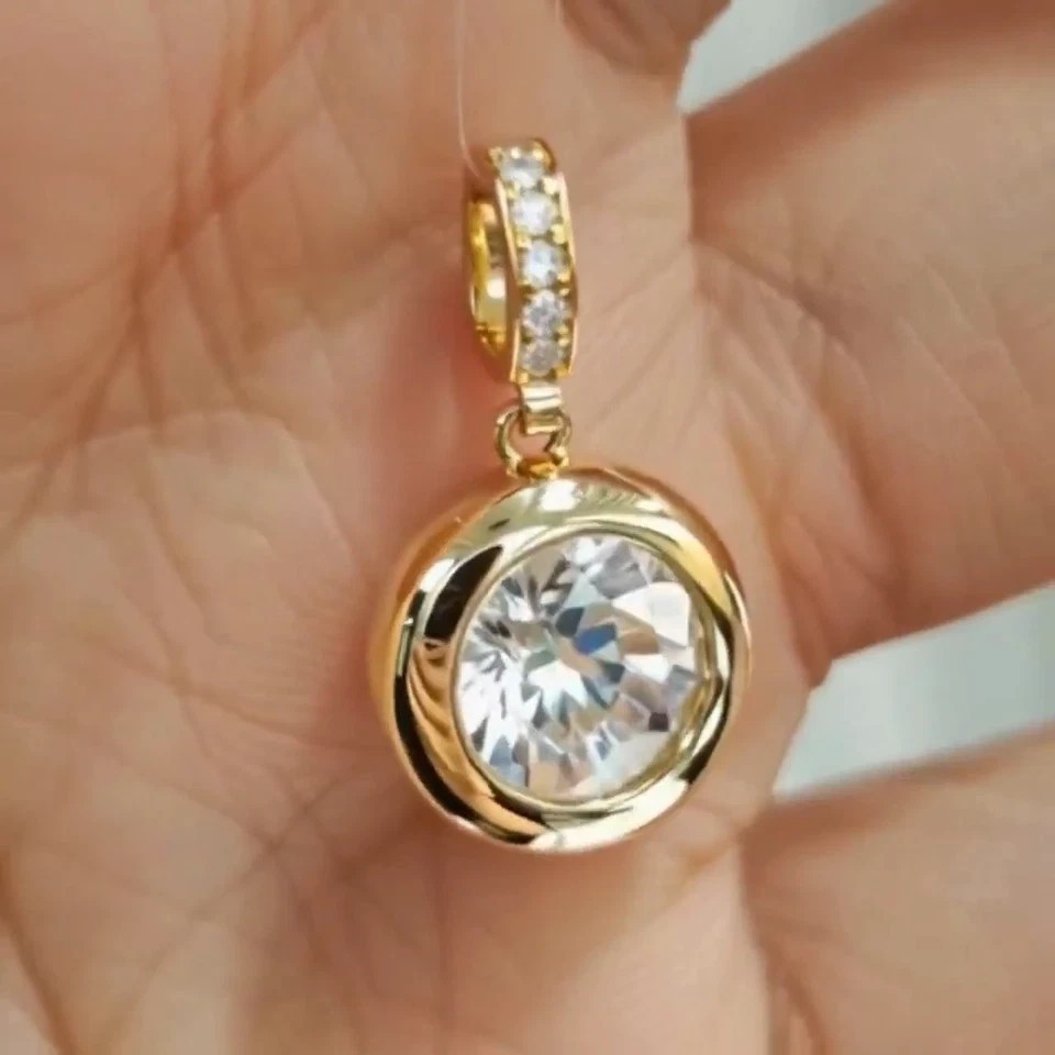 3CT Round Cut Lab Created Diamond Bezel Set Charm Pendant 14k Yellow Gold Plated