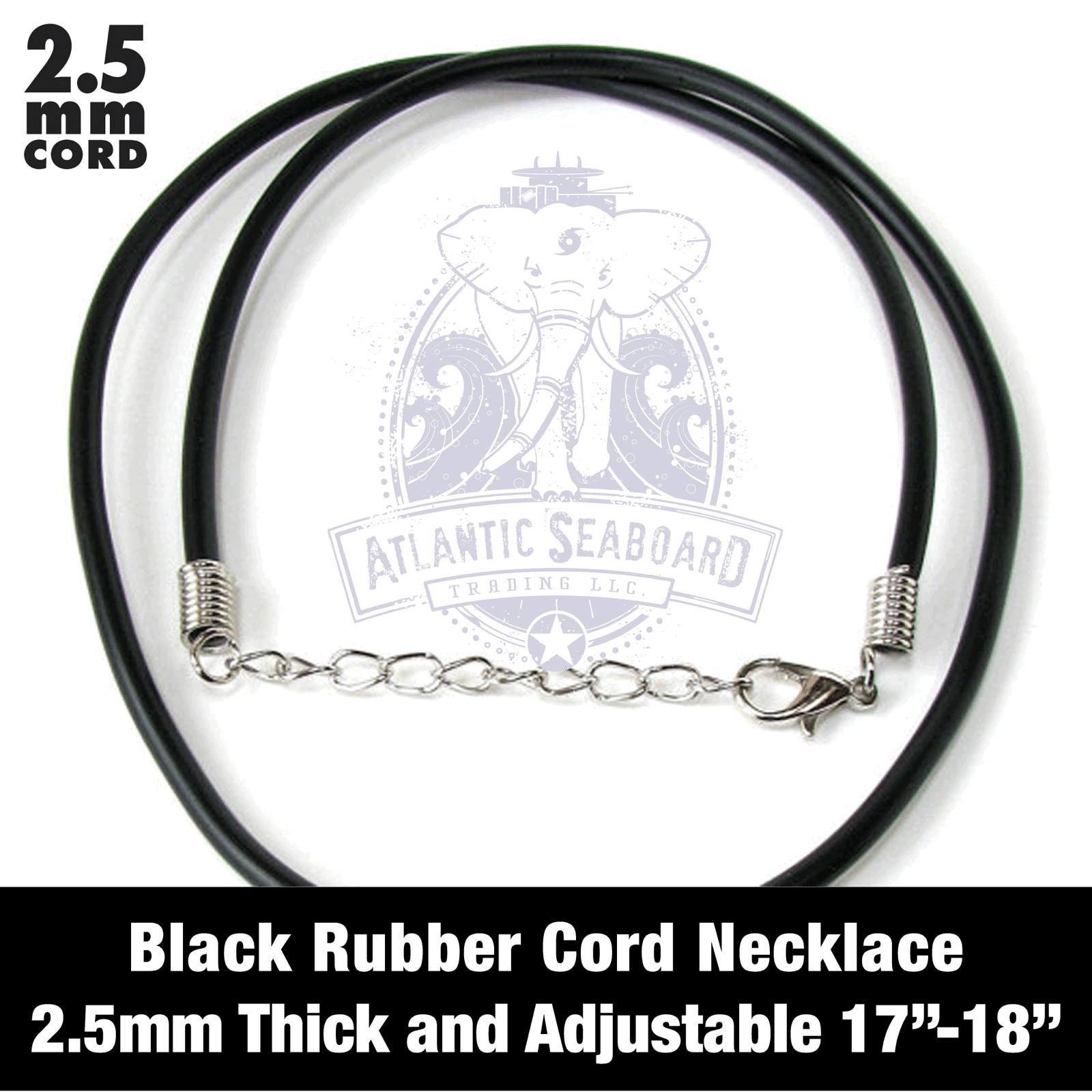 2.5mm Rubber cord 18″ Environmentally Safe–NICKEL FREE 1, 5, 10, 25 Pcs.