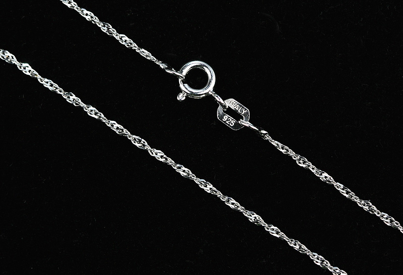 925 Sterling Silver RHODIUM Plated 1.0mm Singapore Chain Necklace ITALY 16″