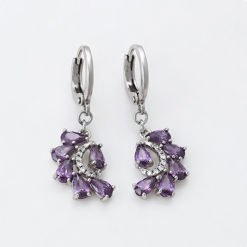 925 Sterling Silver Womens Natural Amethyst 30mm Leverback Dangle Earrings D53