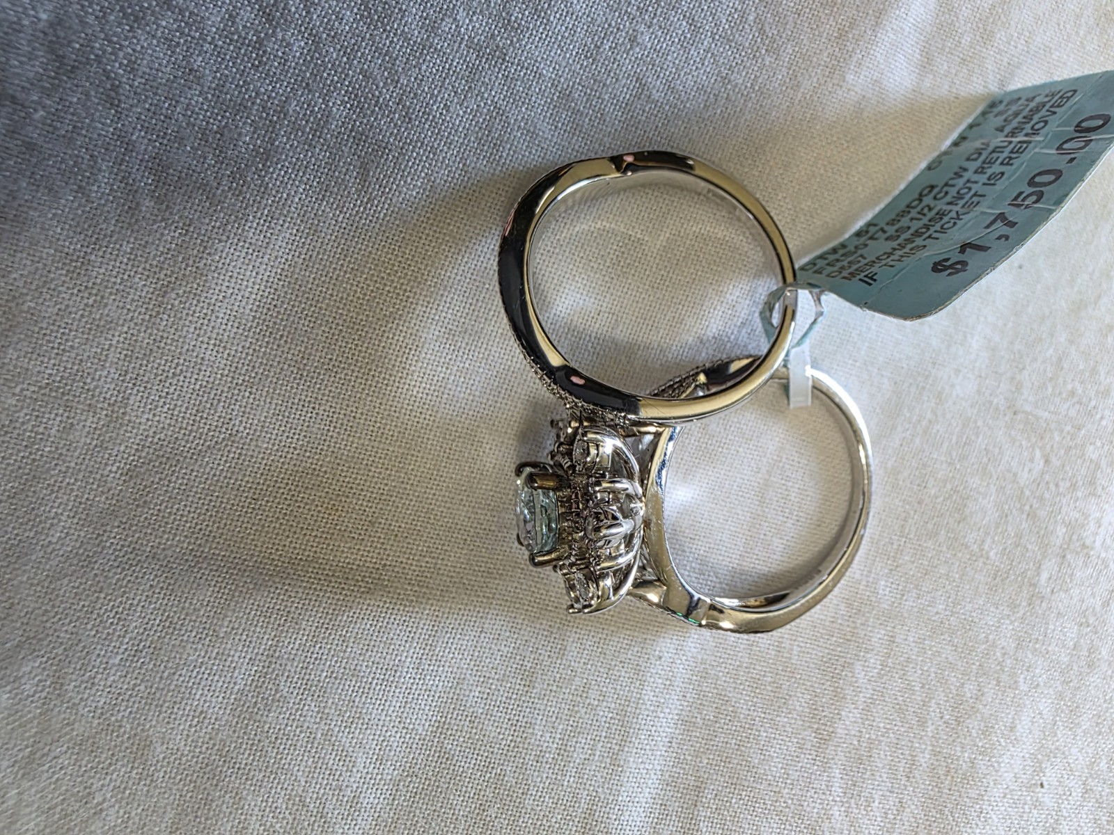 Silver Engagement Ring Size 7 Oval Blue Stone Halo Setting Unisex Adults