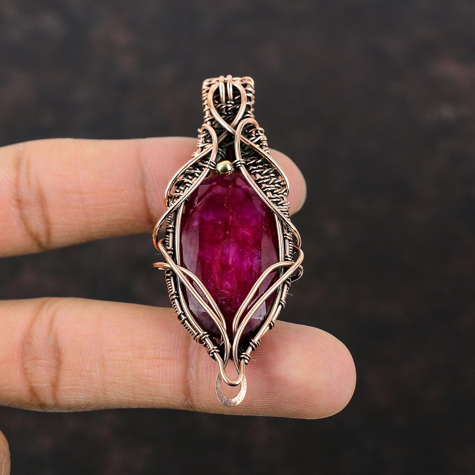 Wire Wrapped Pendant Amazing Gemstone Jewelry Handcrafted Copper Dailywear 2.76″