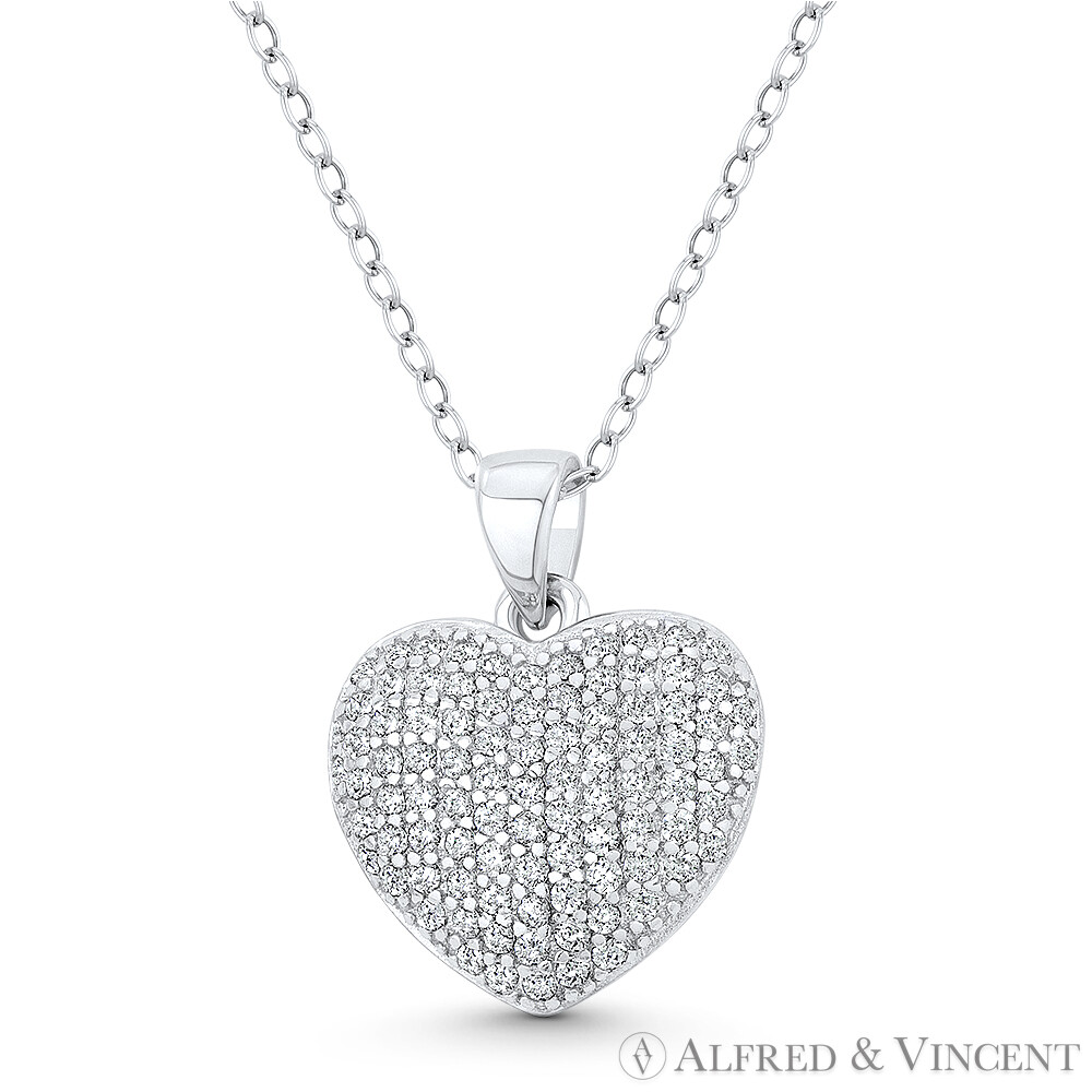 Bubble Heart CZ Crystal Love Charm .925 Sterling Silver Rhodium 19x15mm Pendant