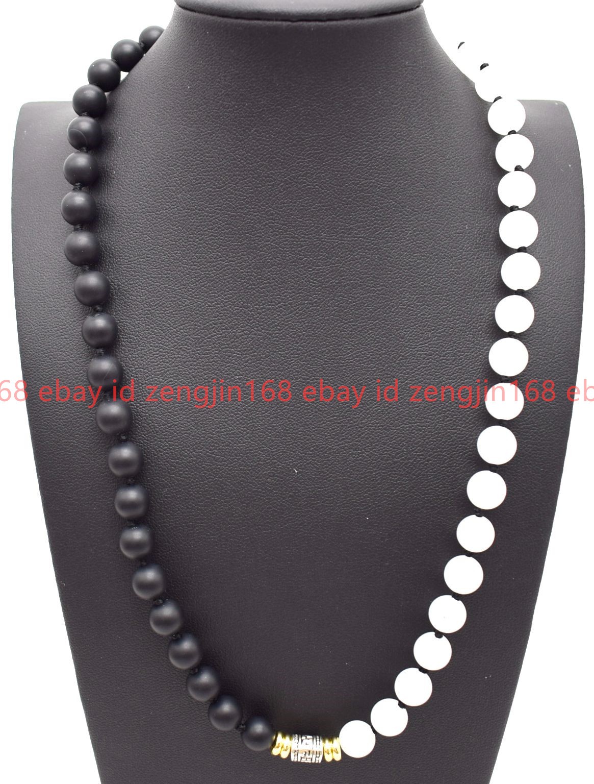 New Natural Black Matte Agate White Jade Gemstone Round Beaded Necklace 16-28in