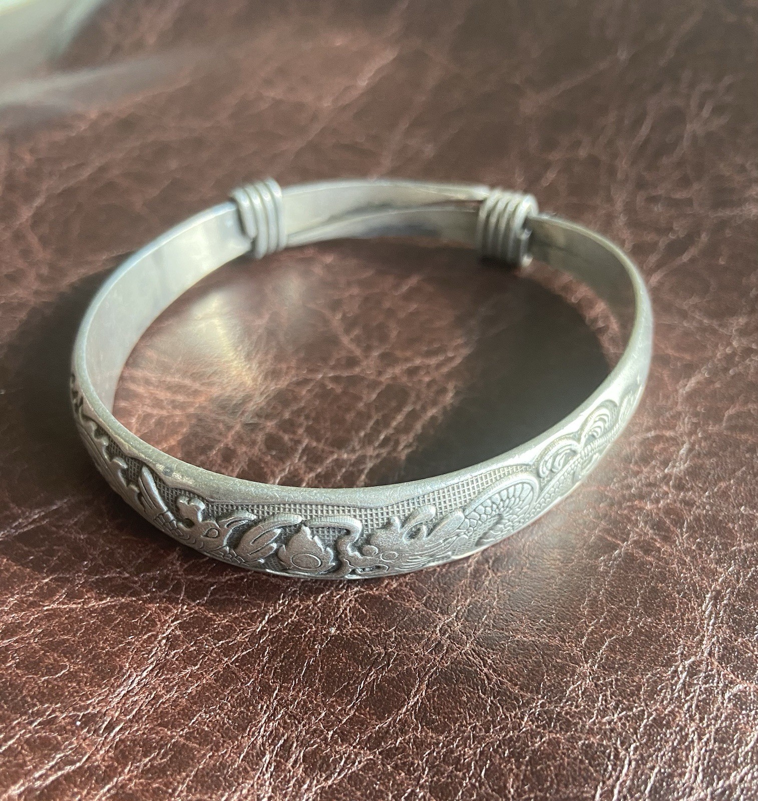 Fine Silver 990 Engraved Cuff Bracelet 34.1g