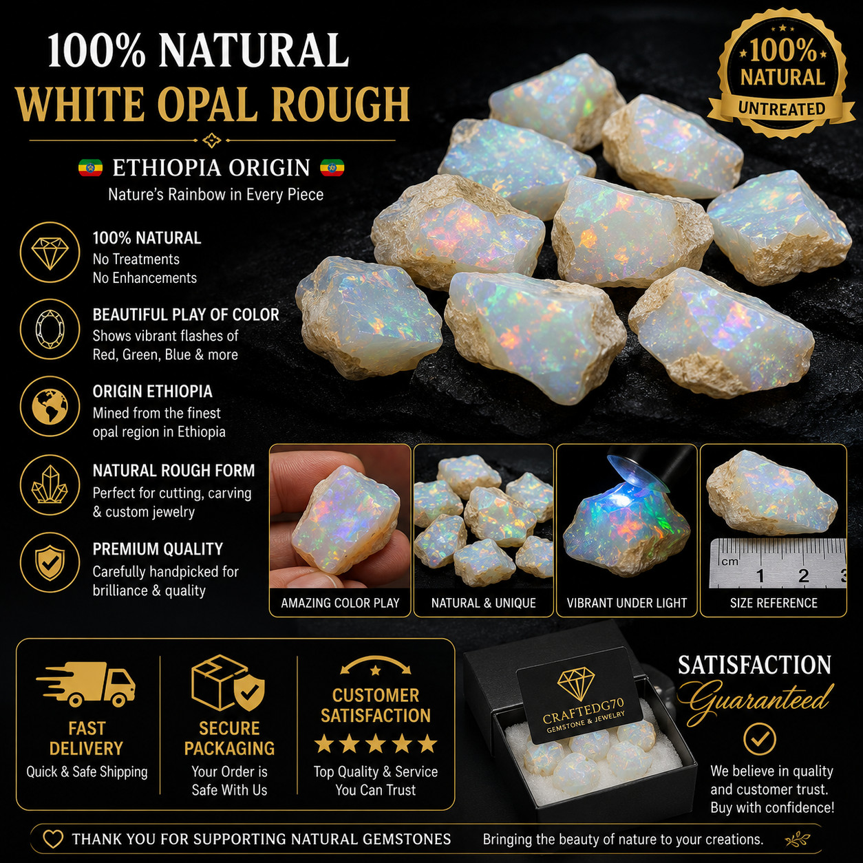 7.35 CTS Natural Ethiopian Opal Rough, Crystal Raw Welo Fire Opal Rough Gemstone