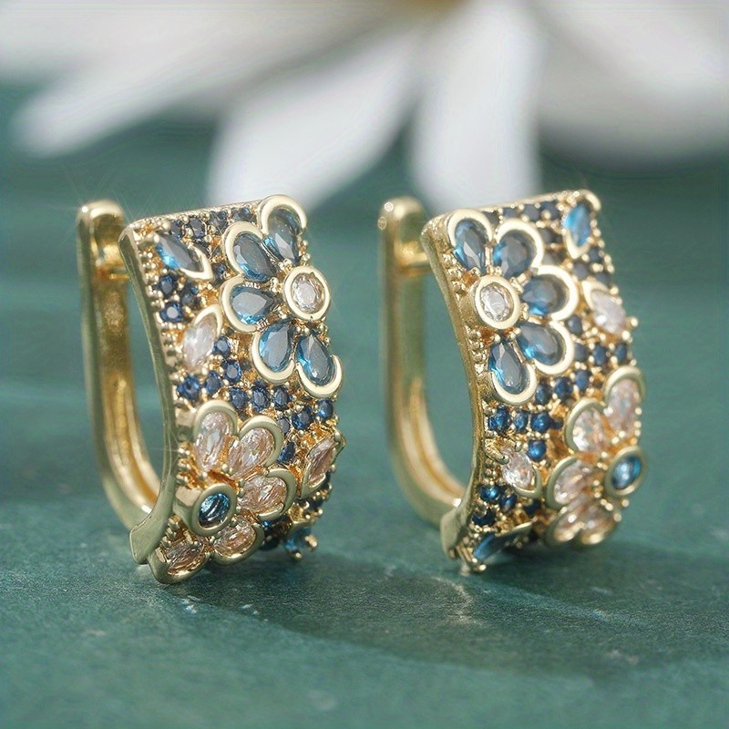 1Pairs Gold Curved Hoop Flower Earrings Multicolor Earrings Jewelry for Women