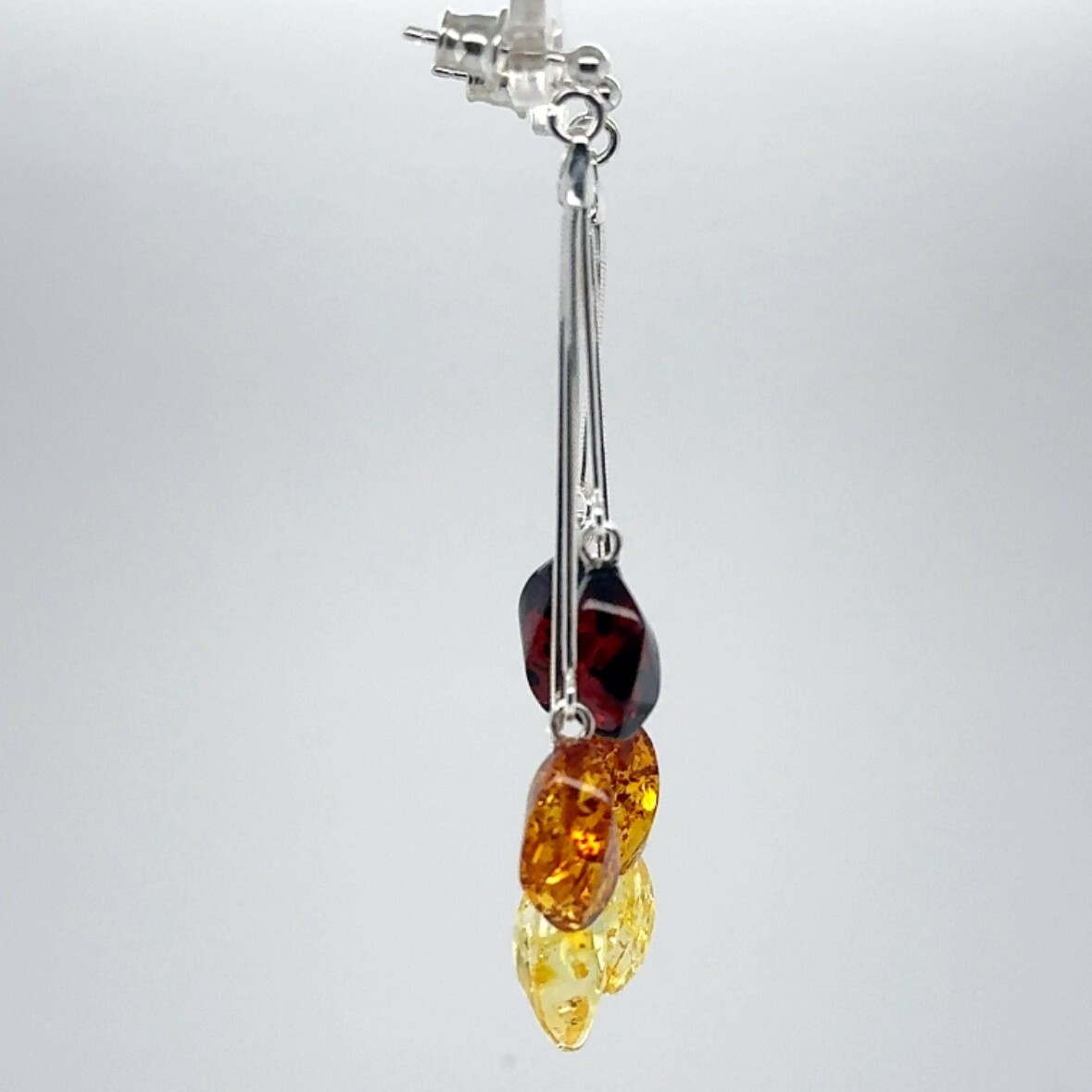 Multi-Color BALTIC AMBER Dangle Post Earrings 925 STERLING SILVER Poland #4809e