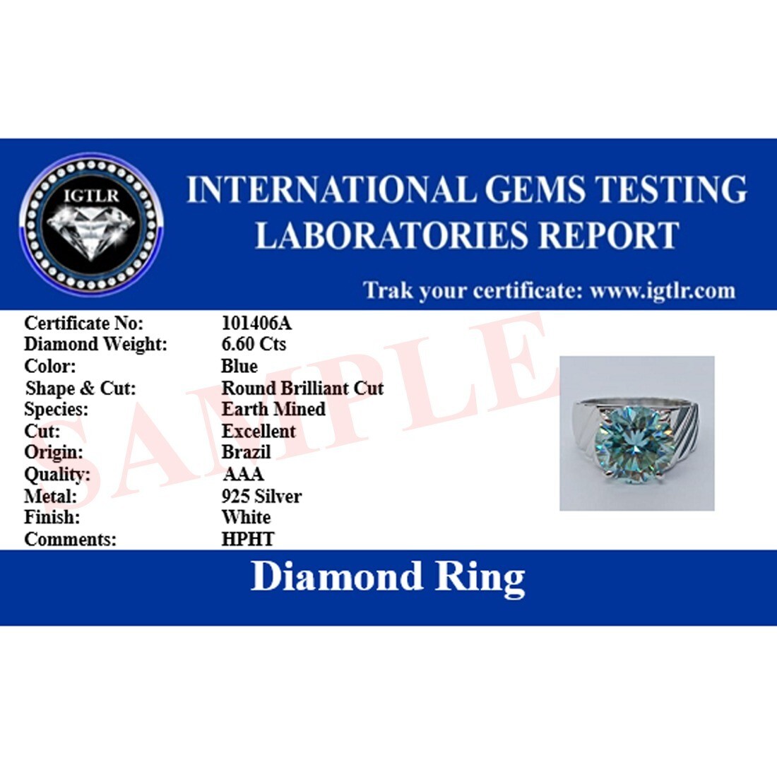 certified 8.40 Ct Treated Round Cut Blue Diamond Solitaire Ring In 925 Silver