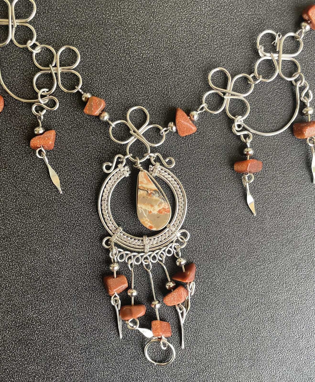 Peruvian LeoparditeSemi-Precious Stone Necklace Long Earrings Bracelet Set Peru