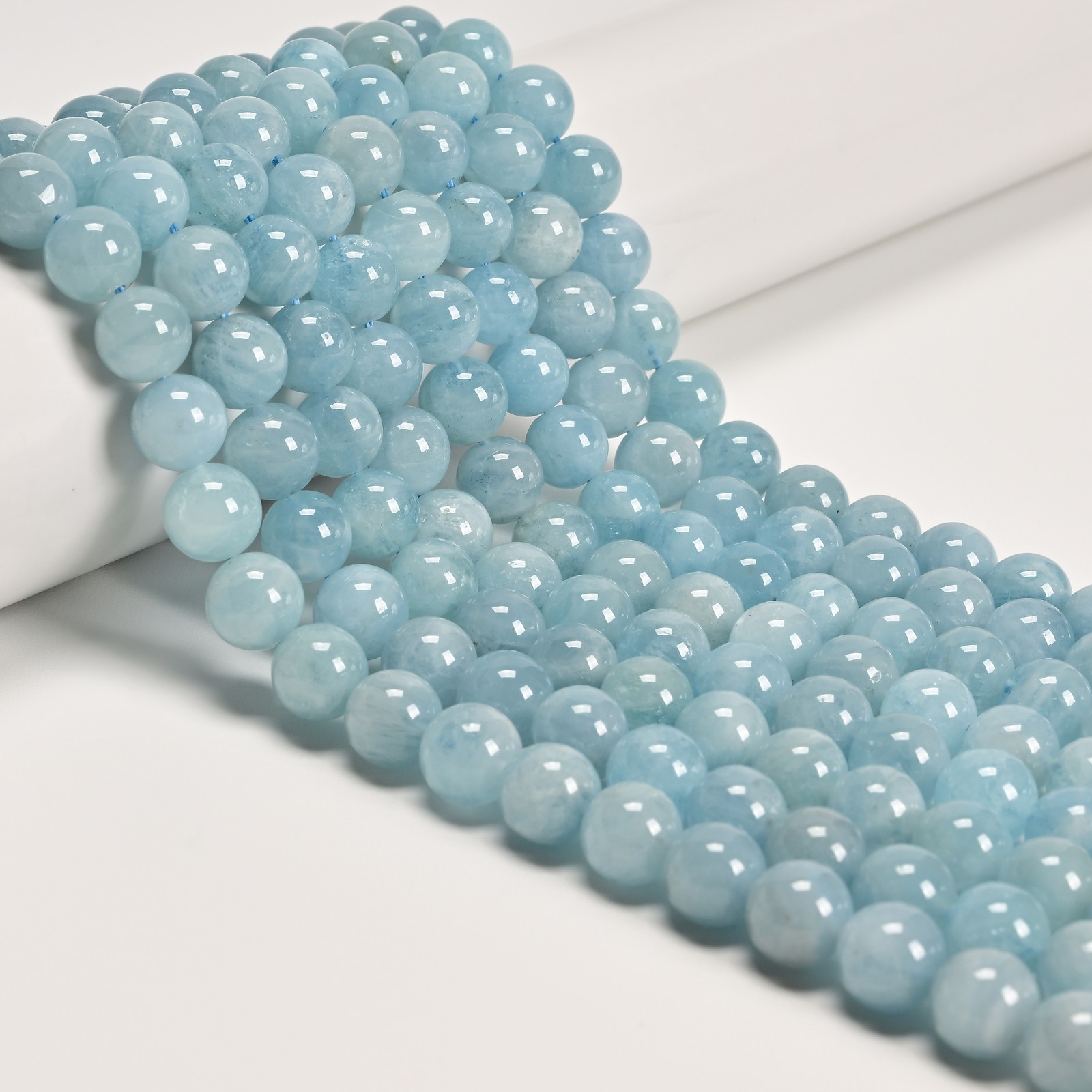 Natural Aquamarine Smooth Round Beads Size 9mm 10mm 11mm 12mm 15.5″ Strand