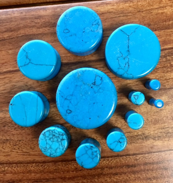 PAIR Blue Turquoise Stone Plugs Gauges – 3mm (8g) to 38mm (1.5″) available!