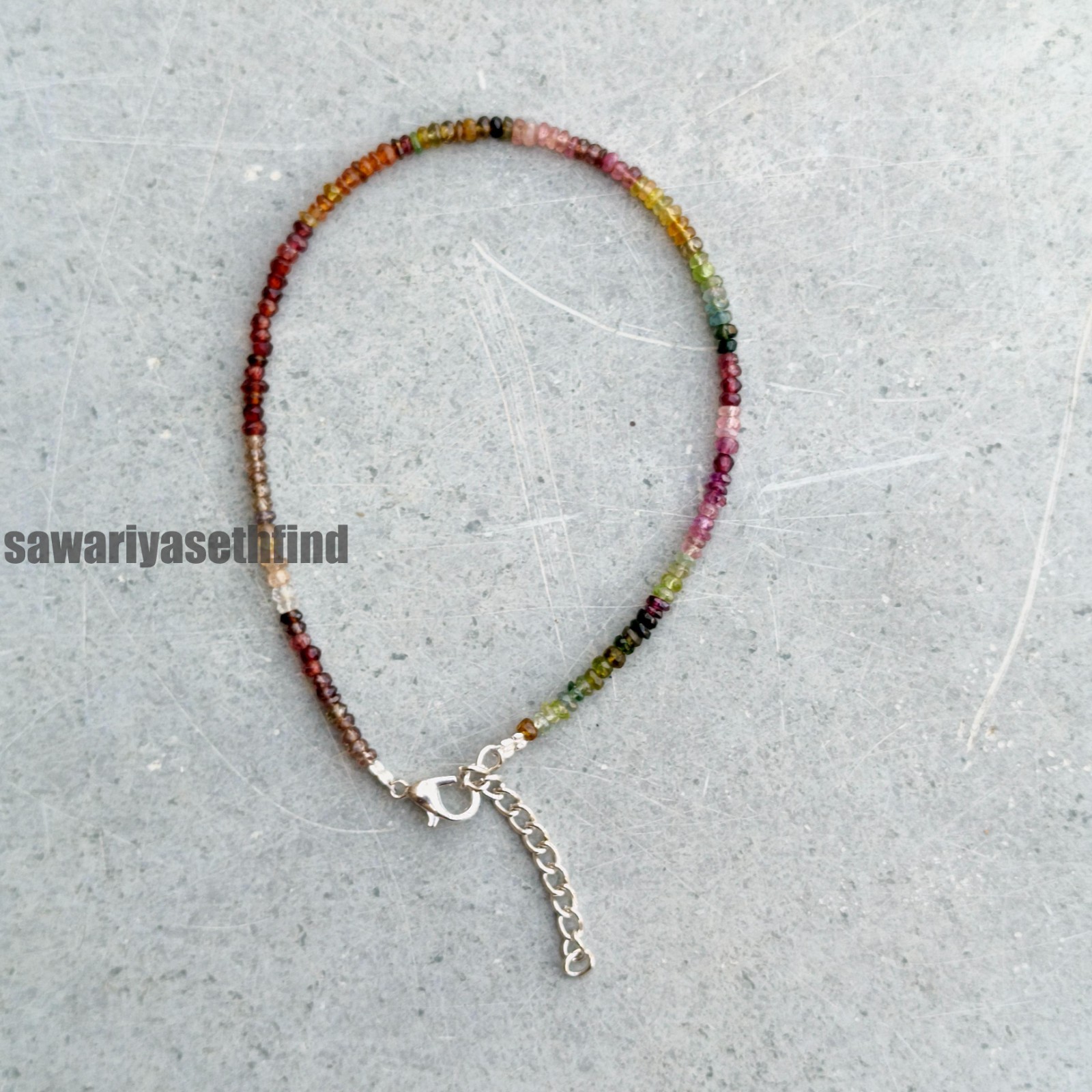 Multi Tourmaline Bracelet – 2mm Faceted Rondelle Gemstone, Sterling Silver Clasp