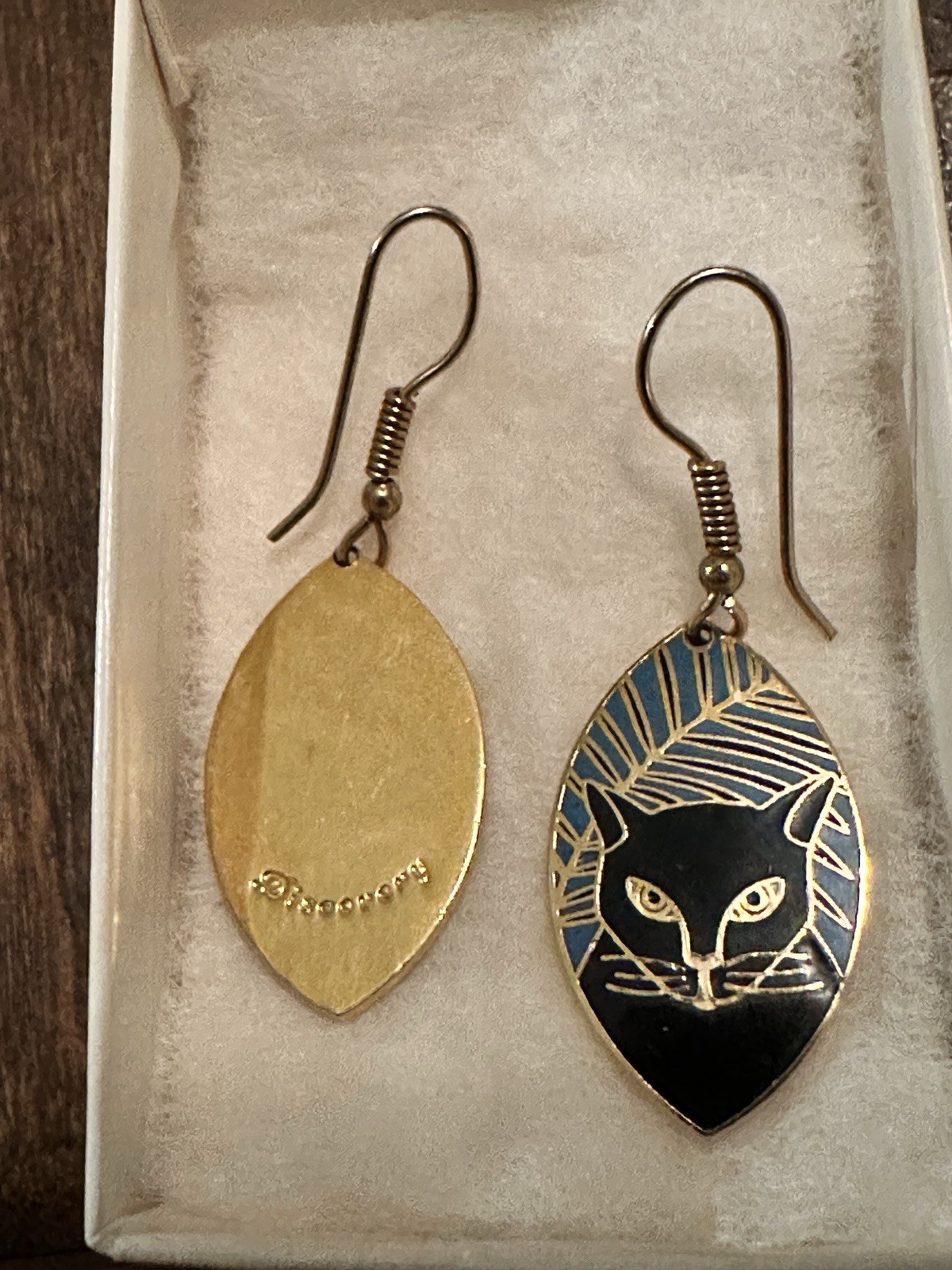 Black Cat Panthers With Blue Background Gold Tone And Enamel Earrings
