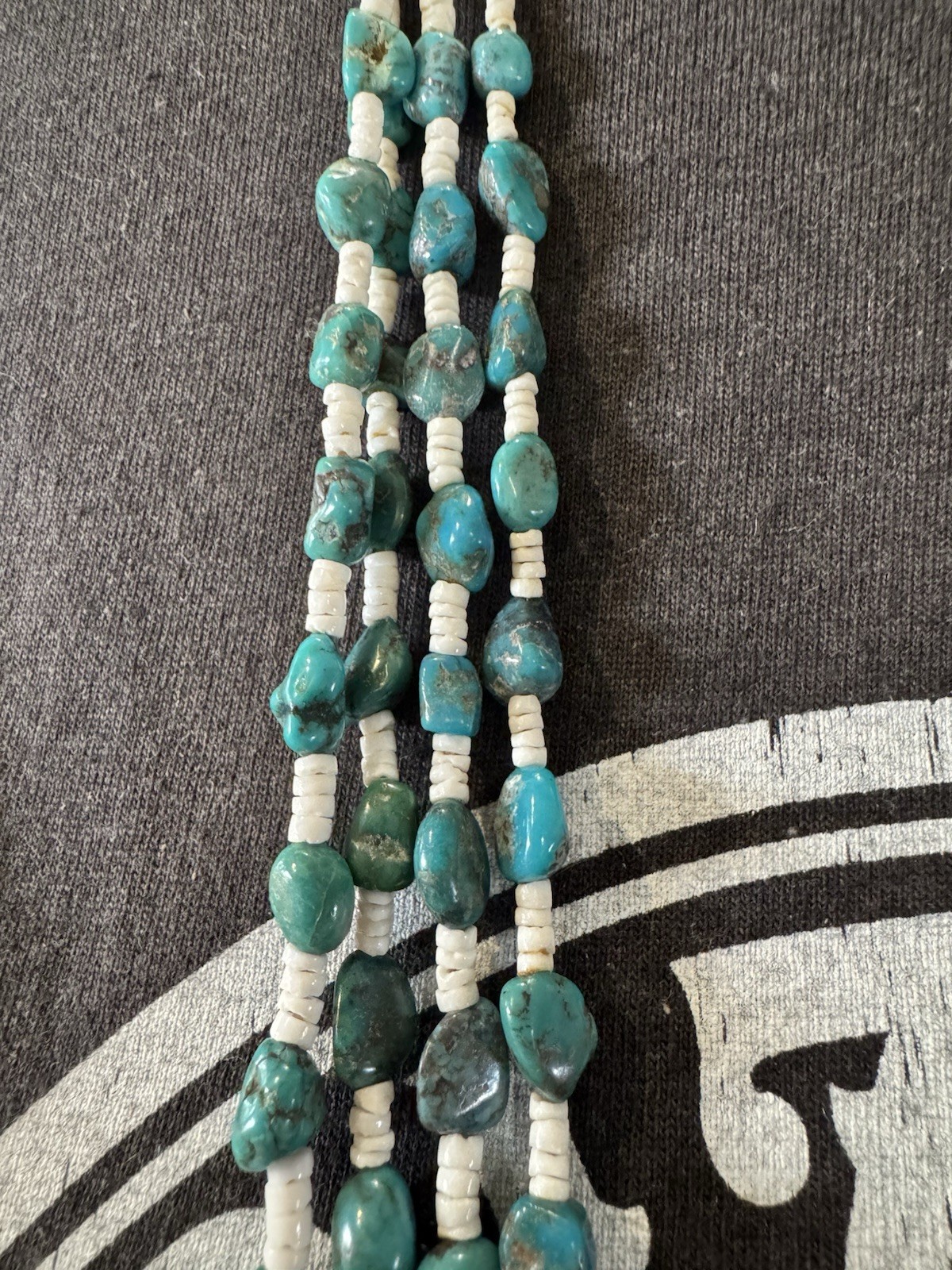 Multi-Strand Turquoise Chip & White Bead Necklace Bohemian No Clasp 26 in