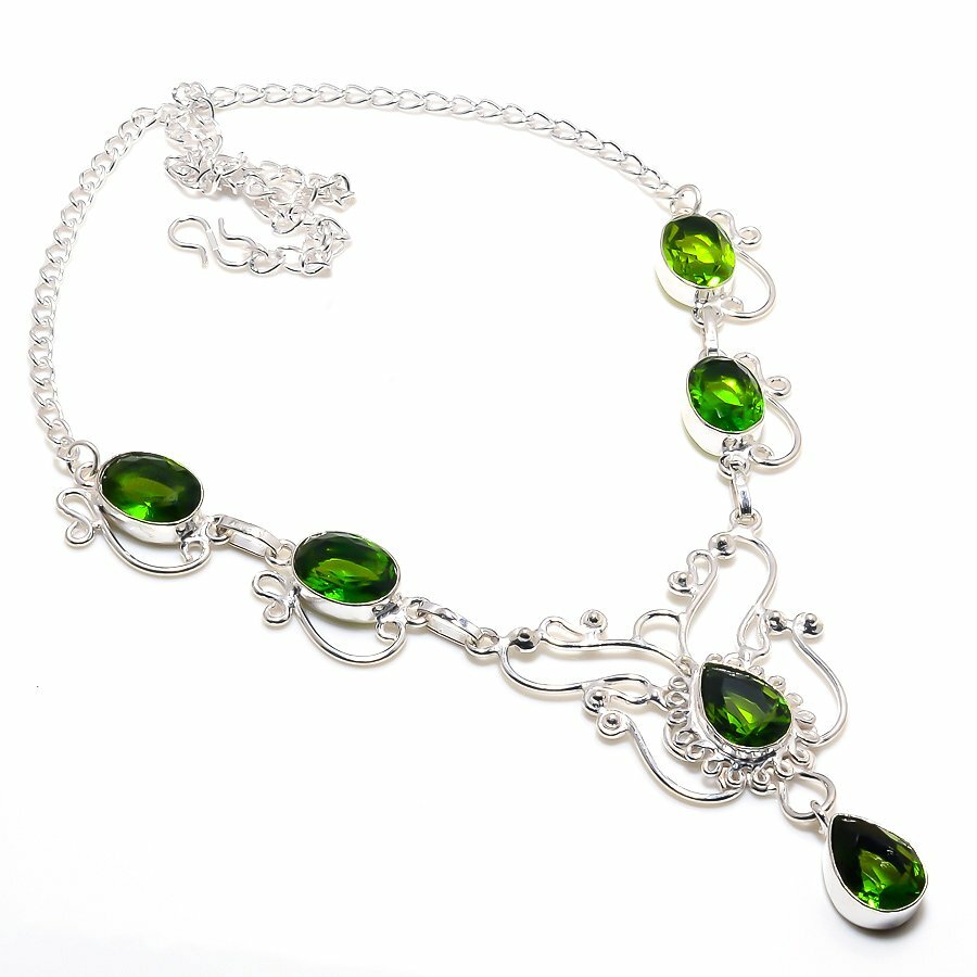 Green Peridot Gemstone 925 Sterling Silver Handmade Jewelry Necklaces Sz 18″