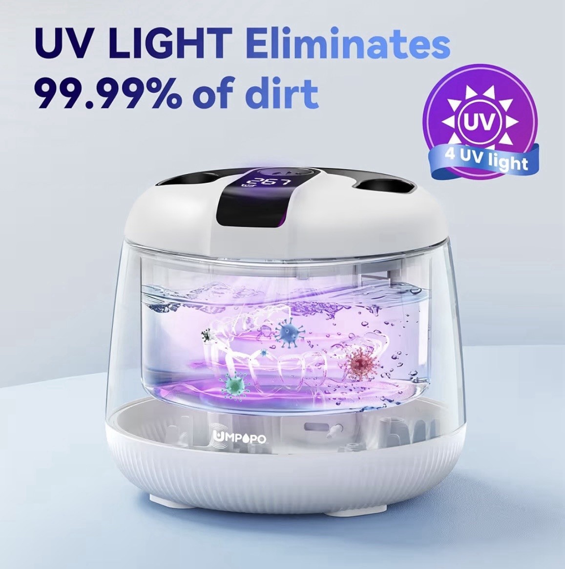 Portable Ultrasonic Retainer Cleaner 48kHz for Dentures, Aligners & Jewelry