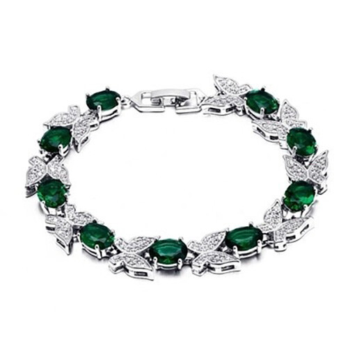 925 Sterling Silver Women’s 7″ Inlaid Butterfly Green Topaz Tennis Bracelet D715